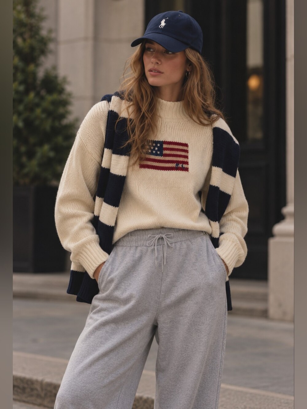 Grail Vintage Ralph Lauren USA Flag Knit Turtleneck Sweater Size Medium Cream
